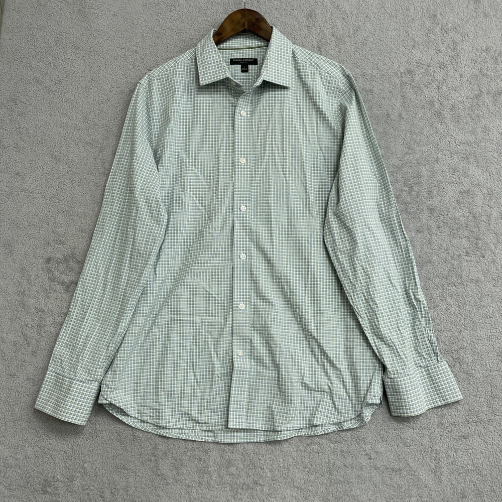 Banana Republic Men's L Slim Fit Gingham Check Long Sleeve Dress Shirt